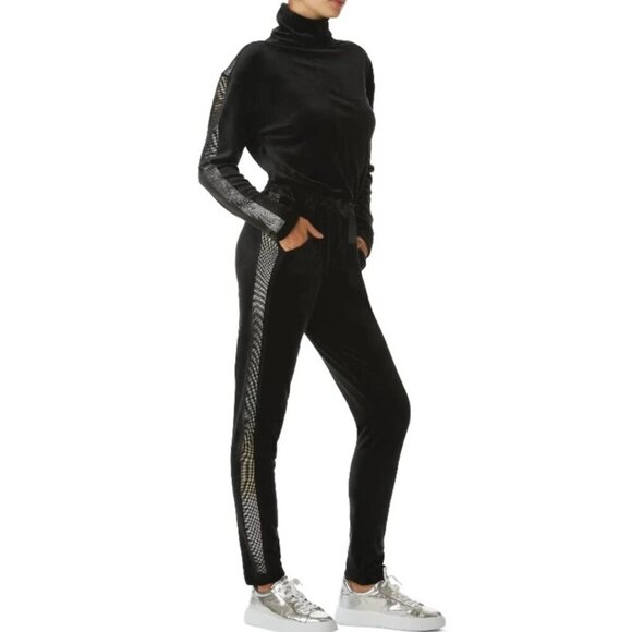 Juicy Couture Jumpsuit 90s Bling Velour Womens Black Mock Neck Ombre Stripe Y2K - Picture 10 of 11